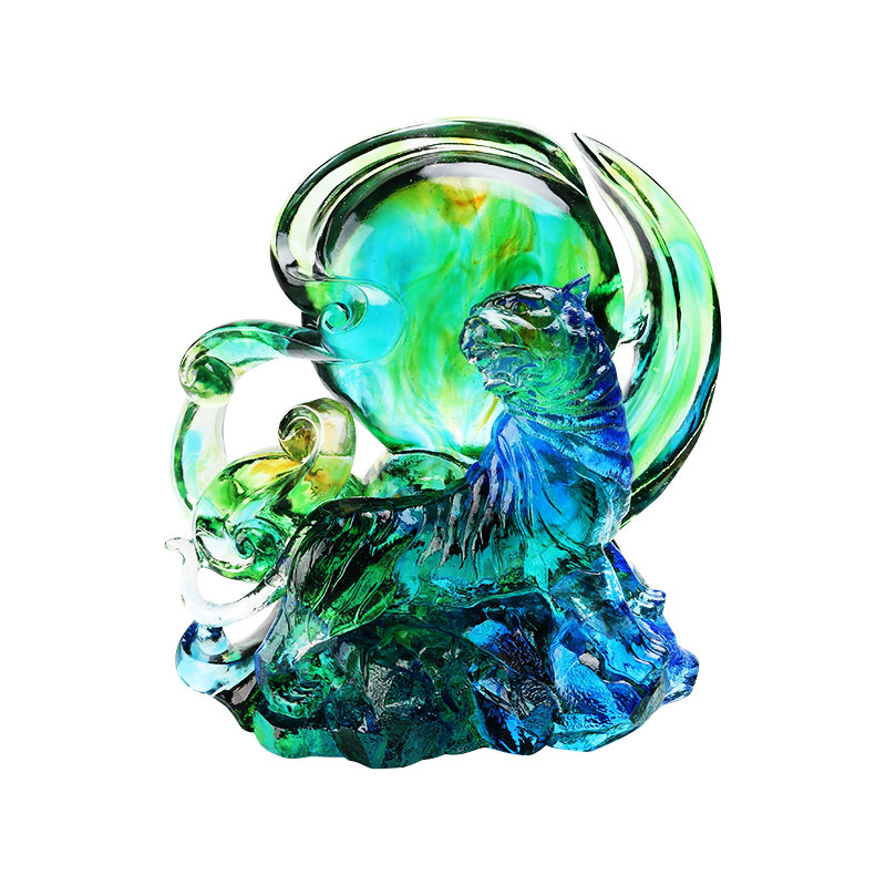 Hiasan harimau kaca kristal lutsinar biru-hijau