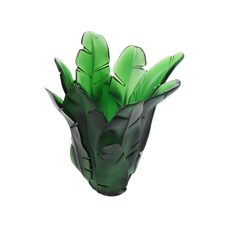 Hiasan Rumah Pasu Kaca Daun Pisang Hijau