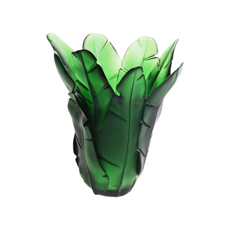 Hiasan Rumah Pasu Kaca Daun Pisang Hijau