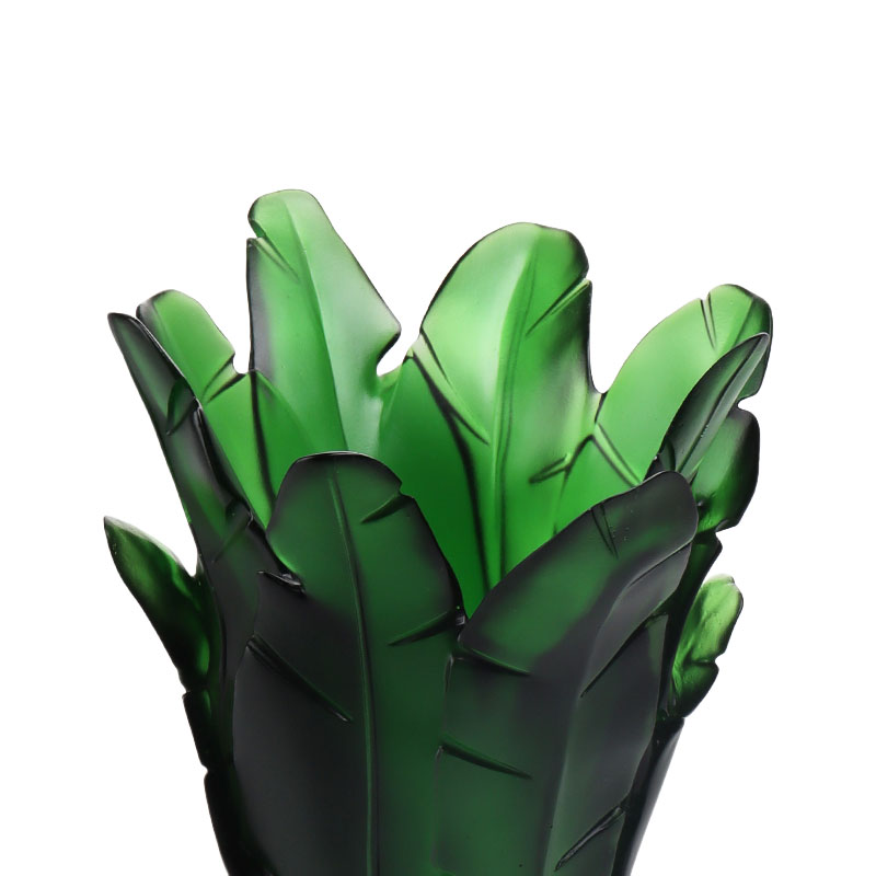 Hiasan Rumah Pasu Kaca Daun Pisang Hijau