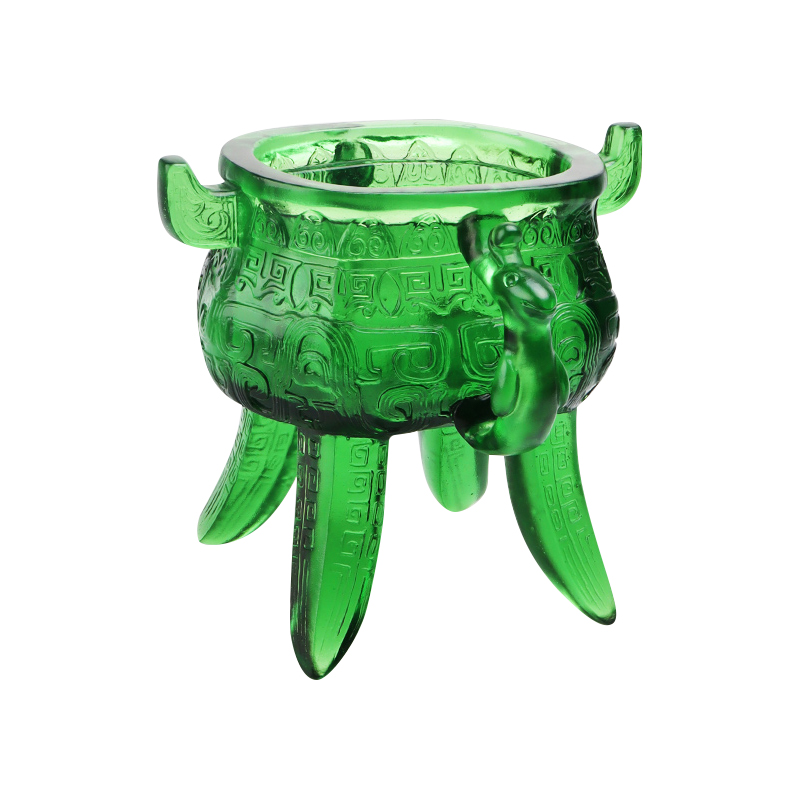 Tripod Kaca Kristal hijau zamrud dengan pemegang berbentuk telinga