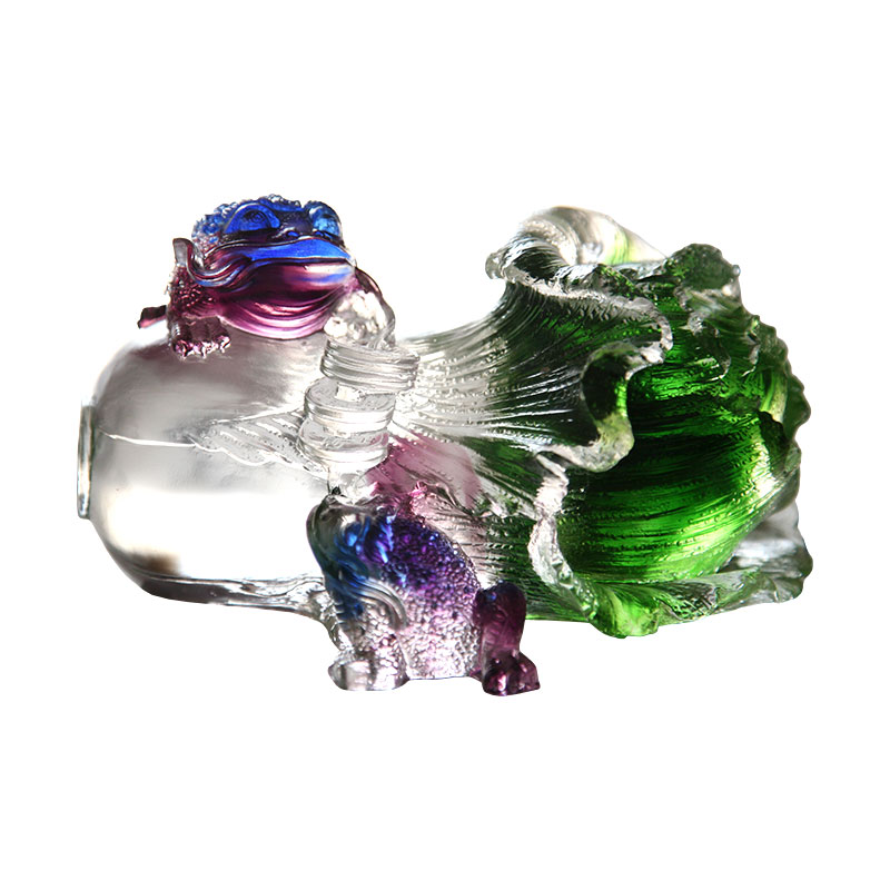 Hiasan Arca Katak Emas Kaca Kristal