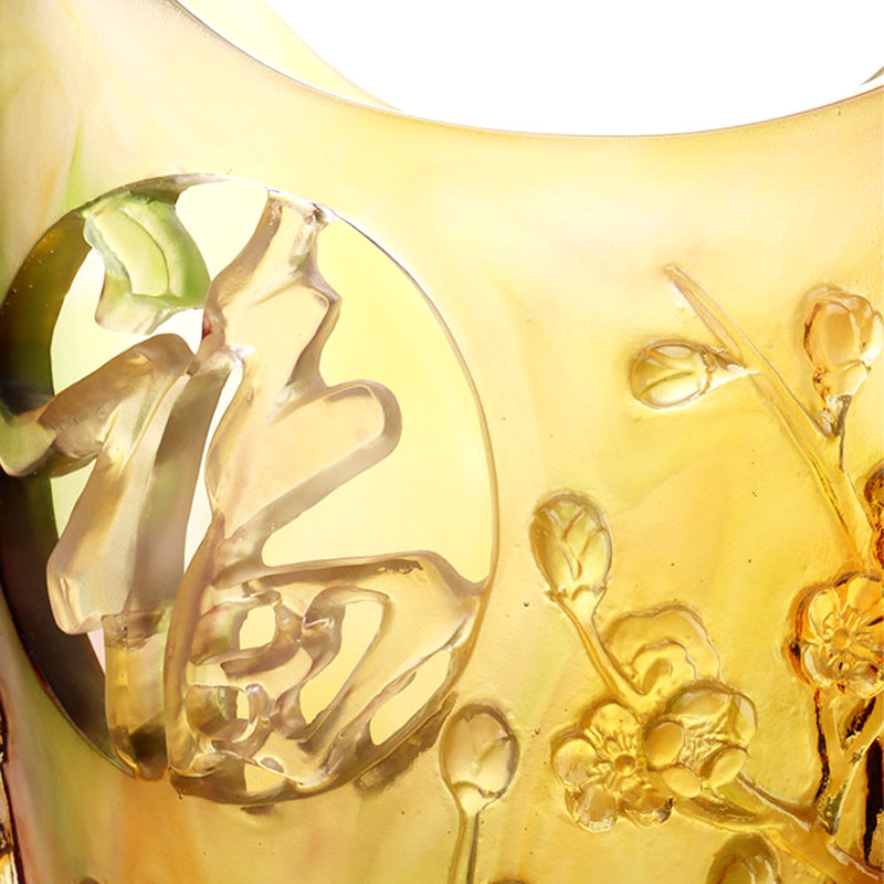 Hiasan Rumah Plum blossom Reka bentuk Ukiran Pasu Kaca Amber