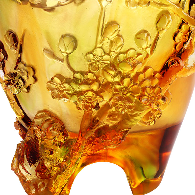Hiasan Rumah Plum blossom Reka bentuk Ukiran Pasu Kaca Amber