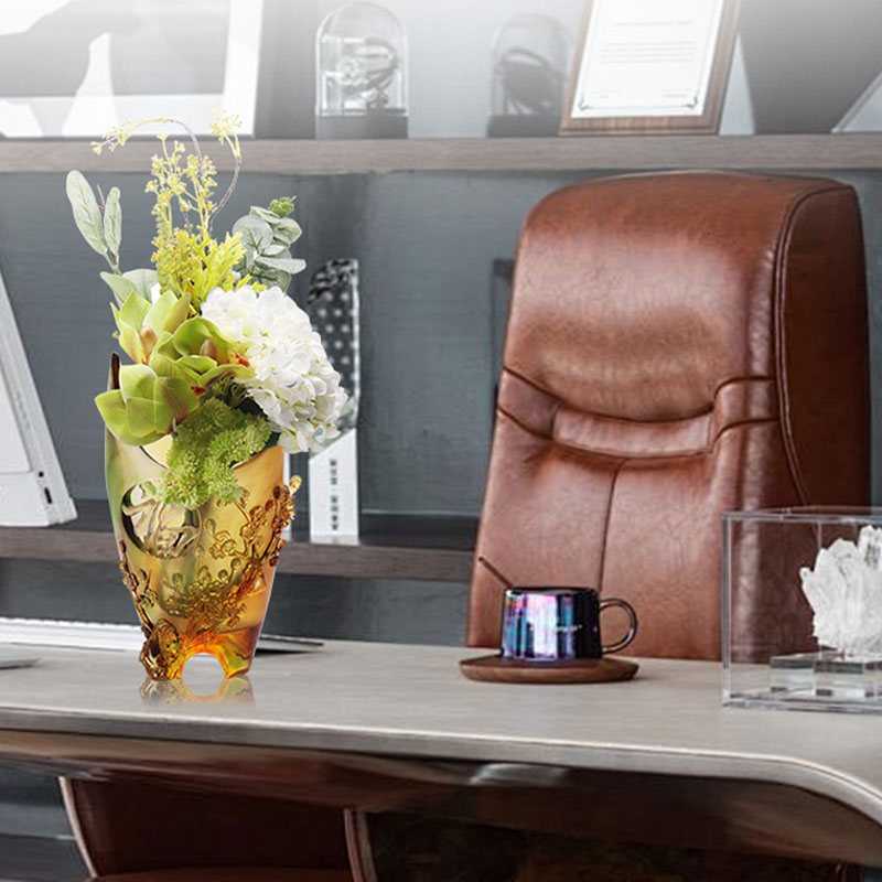 Hiasan Rumah Plum blossom Reka bentuk Ukiran Pasu Kaca Amber