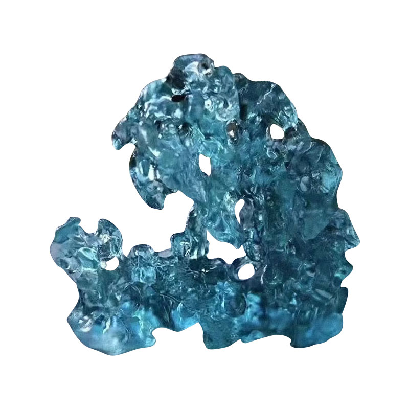Hiasan kaca berwarna biru berbentuk batu