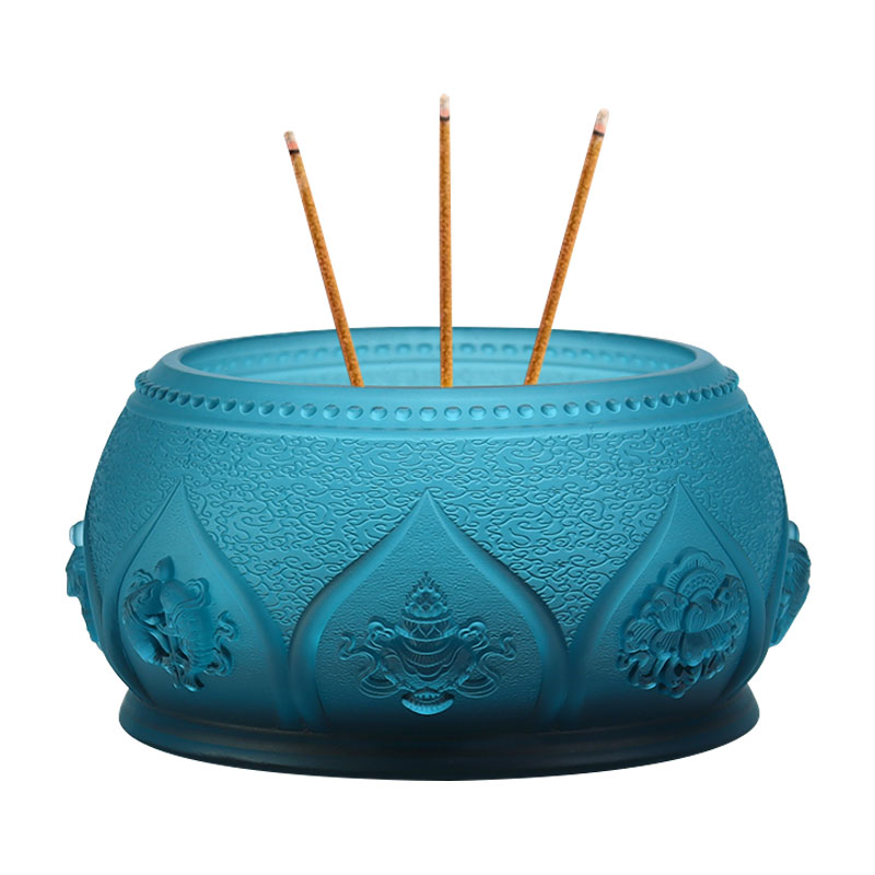 Biru Diraja Lapan Simbol Bertuah Persembahan Kaca Kristal Altar Buddha