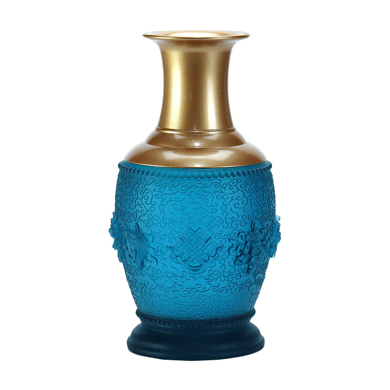 Biru Diraja Lapan Simbol Bertuah Persembahan Kaca Kristal Altar Buddha