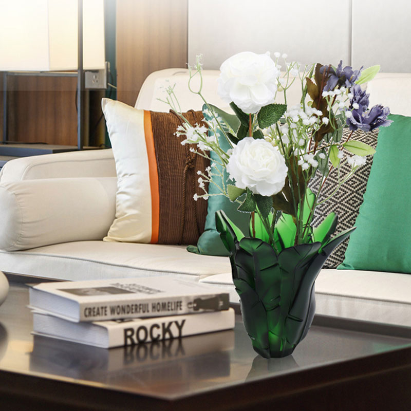 Hiasan Rumah Pasu Kaca Daun Pisang Hijau