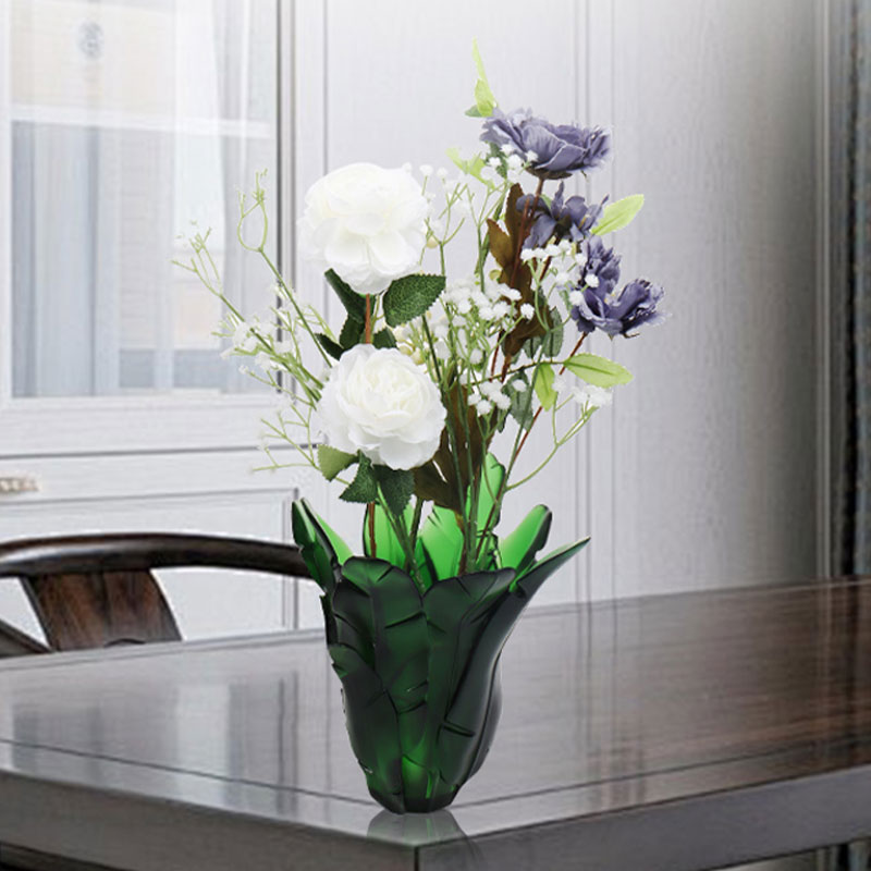 Hiasan Rumah Pasu Kaca Daun Pisang Hijau