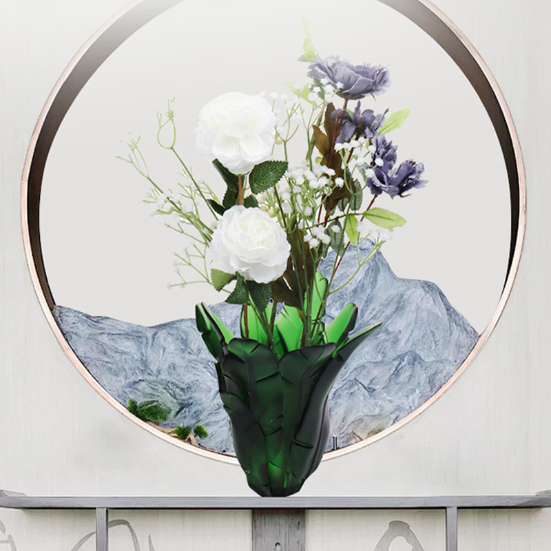 Hiasan Rumah Pasu Kaca Daun Pisang Hijau