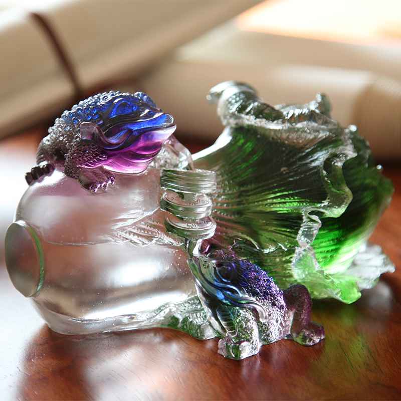 Hiasan Arca Katak Emas Kaca Kristal