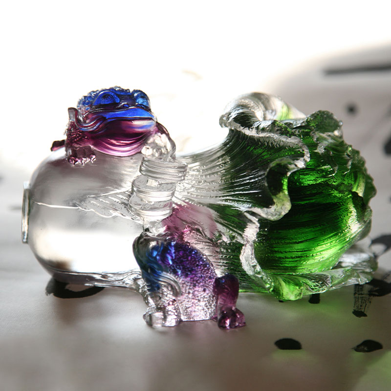 Hiasan Arca Katak Emas Kaca Kristal