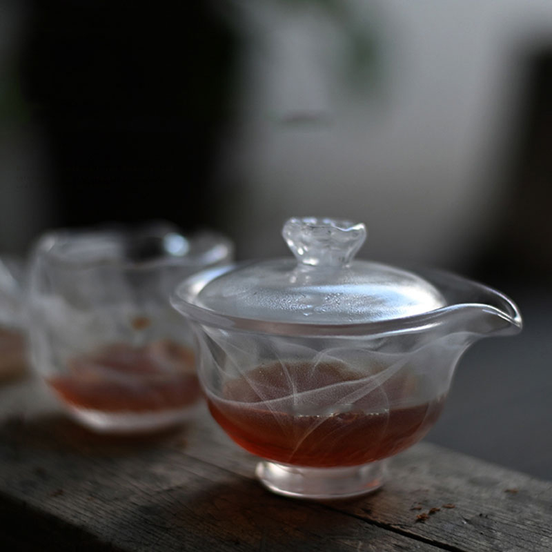 Set Teh Kaca Lutsinar dengan Teko, Cawan Teh