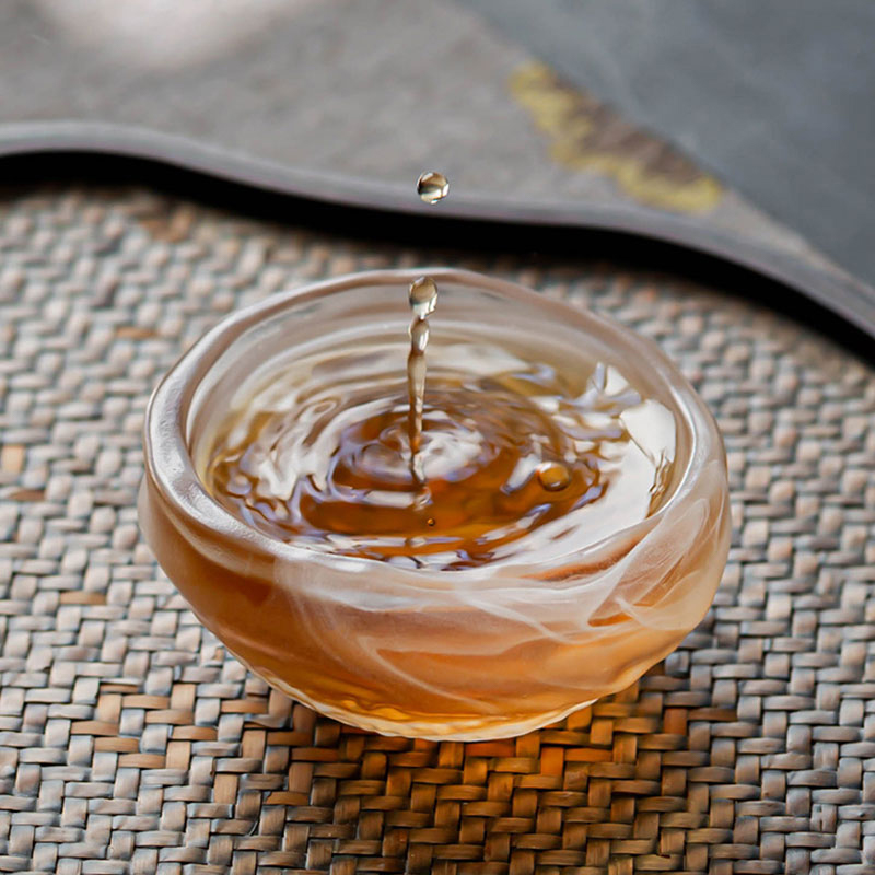 Set Teh Kaca Lutsinar dengan Teko, Cawan Teh