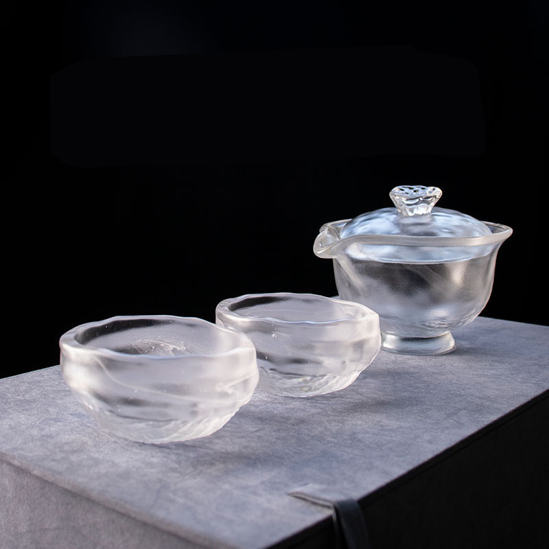 Set Teh Kaca Lutsinar dengan Teko, Cawan Teh