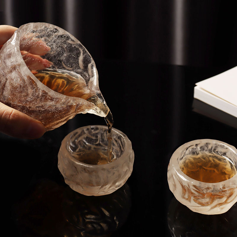 Set Cawan Teh Kaca telus corak gelembung untuk kegunaan mesyuarat pejabat di rumah