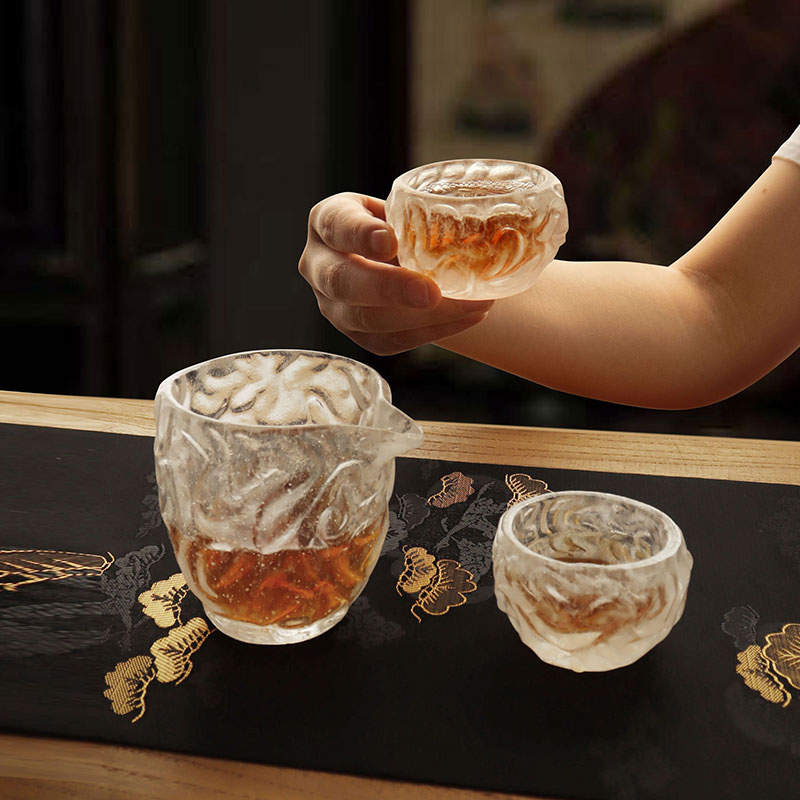 Set Cawan Teh Kaca telus corak gelembung untuk kegunaan mesyuarat pejabat di rumah