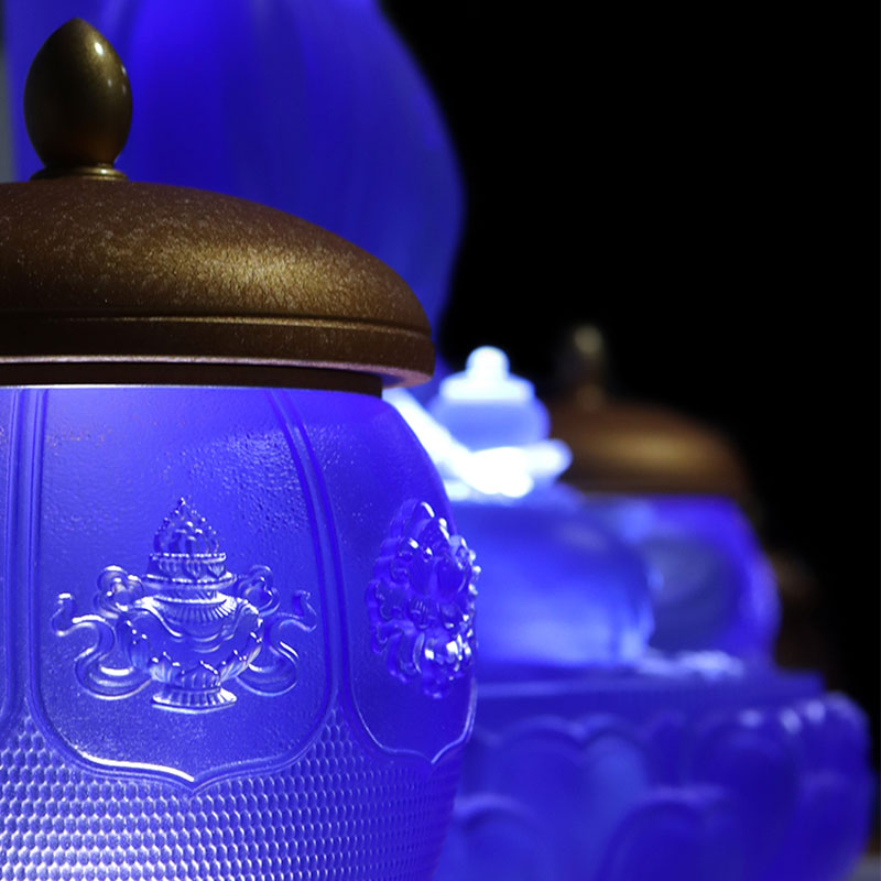 Set Persembahan Kaca Kristal Altar Buddha Eight Treasures Lotus series