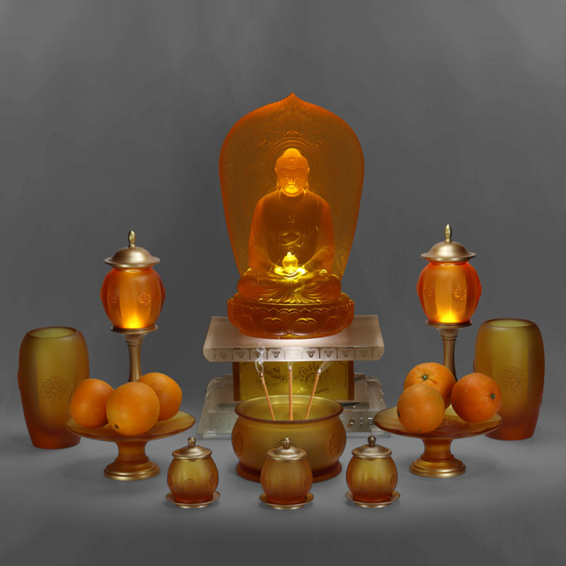 Set Persembahan Kaca Emas Altar Buddha Siri
