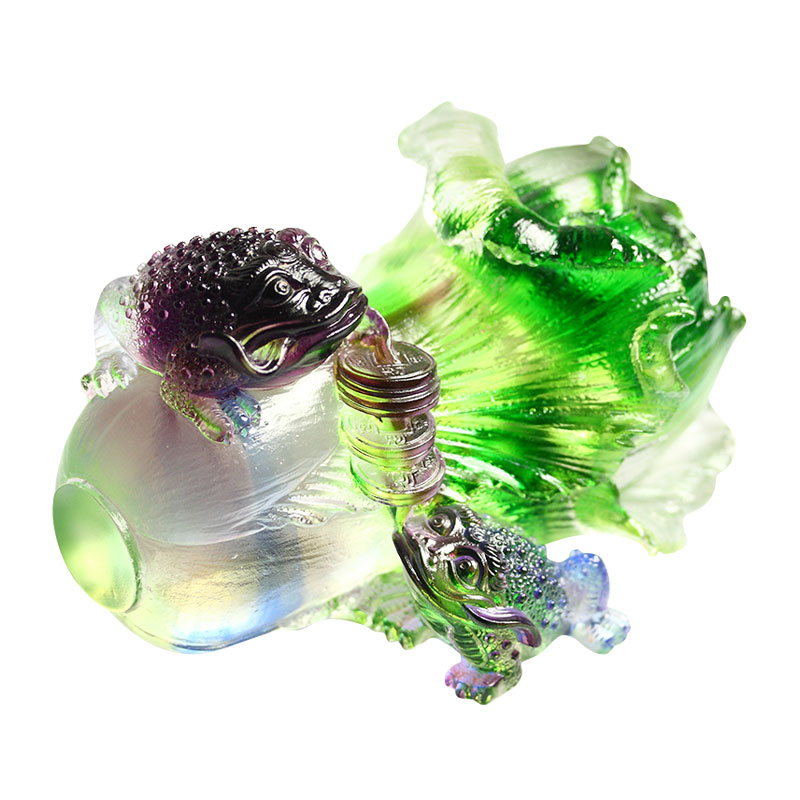 Hiasan Arca Katak Emas Kaca Kristal