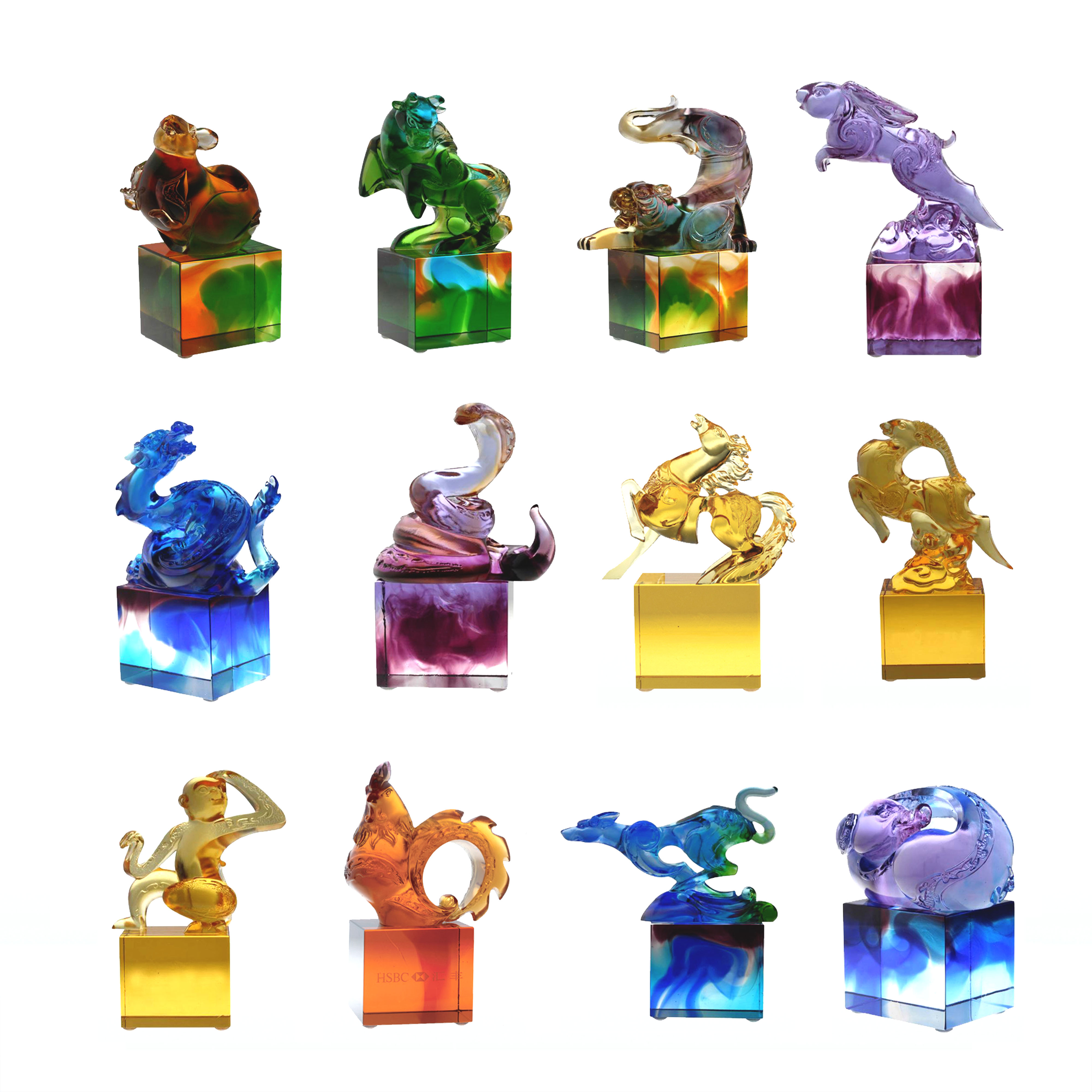 Hiasan meterai kaca klasik biru-hijau